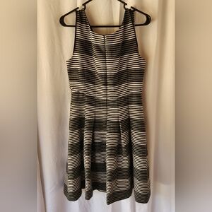 Antonio Melani Black Cream Stripe Dress Size 8 Fit & Flare